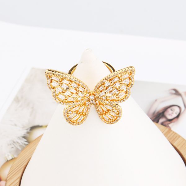 

gold butterfly engagement rings for women men sterling silver large diamond cluster ring designer jewelry wedding party birthday valentine&#, Golden;silver