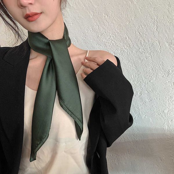 

sarongs solid color simple korean style women small square scarf hair band streamer fashion neck scarf simulated silk 70*70cm shawl b73 p230, Blue;gray