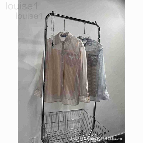 

women's blouses & shirts designer 23ss new vertical stripe nude pink long sleeve shirt with backing strap two piece design shows v3ms, White