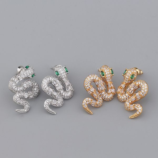 

gold silver snake diamond long charm earrings for women luxury necklace women designer jewelry fashion party christmas wedding gifts birthda, Golden