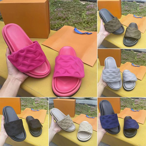 

2023 designer women slippers luxury sandals hook and loop fasteners flat white yellow grey outdoor leather sole shoes size 35-45, Black