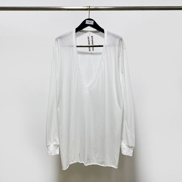 

men's t shirts ss rick long sleve t shirt casual v neck solid women's streetwear owens woman clothes 230403, White;black