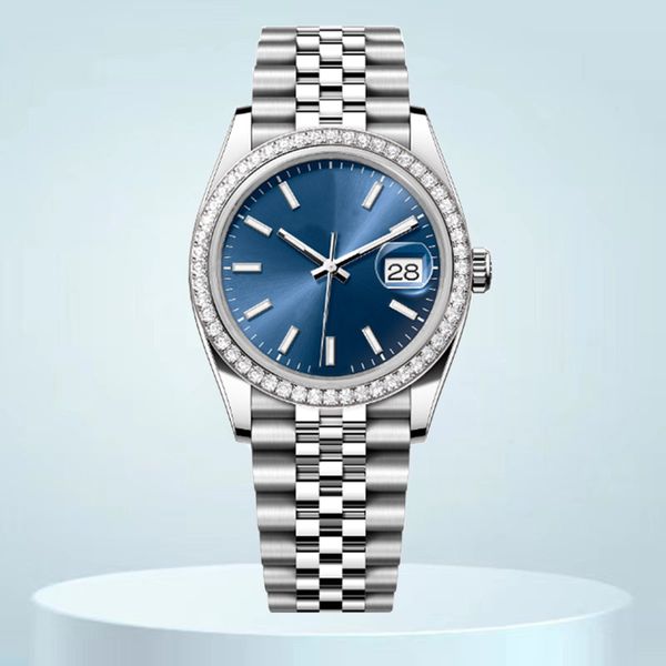 

watch relojes date watches high quality moissanite watch 8215 movement 36mm 41mm Sapphire waterproof Diamond setting Bezel 904L stainless steel couple watch, Sz12