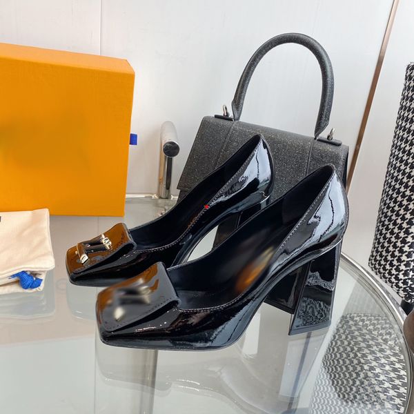 

2023 fashion dress shoes buckle shoes high heels pumps ladies wedding shoes black heels shoe metal v tacones pointed toe stilettos -094