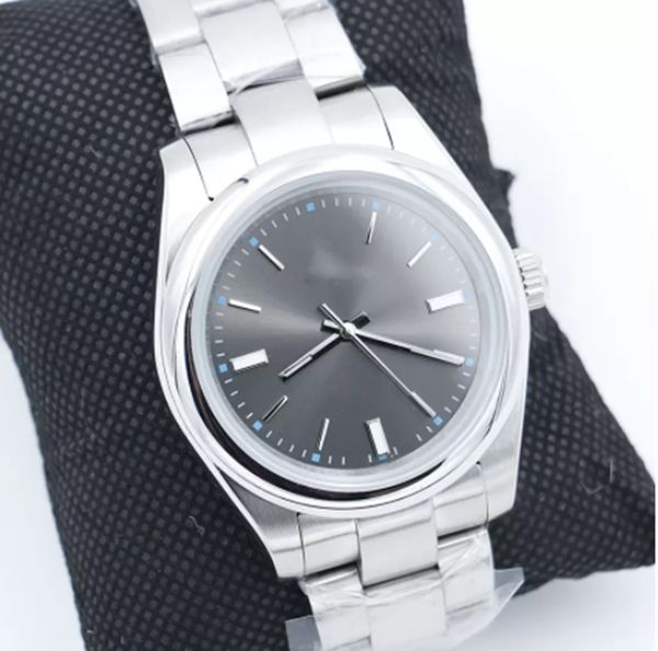 

new nice automatic 2813 movement watch 40mm smooth bezel watch watches stainless steel blue lume dark rhodium dial mens wristwatches, Slivery;brown