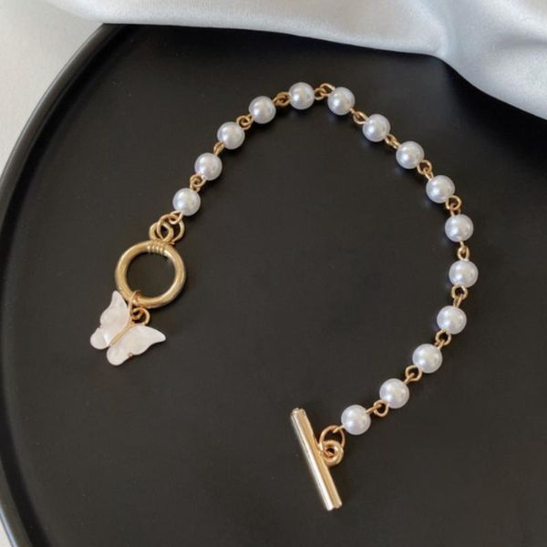 

jewelry link bracelets fashion butterfly pearl pendant bracelet ladies girl trend charm festive birthday friendship jewelry, Black