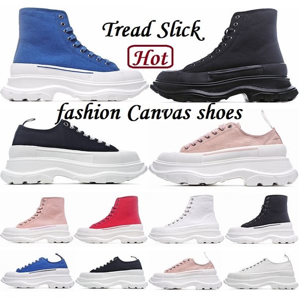 

2023 fashion casual shoe oversizeds tread slick lace up luxurys designer colors espadrille sole high platform white mens womens canvas shoes, Black