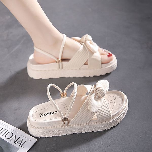 

sandals sandals ladies summer fairy style fashion student thick soled roman flats indoor slippers bows 230403, Black