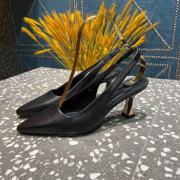 

2023 fashion buckle shoes woman high heels pumps ladies wedding shoes heels shoe metal v tacones pointed toe stilettos black -089