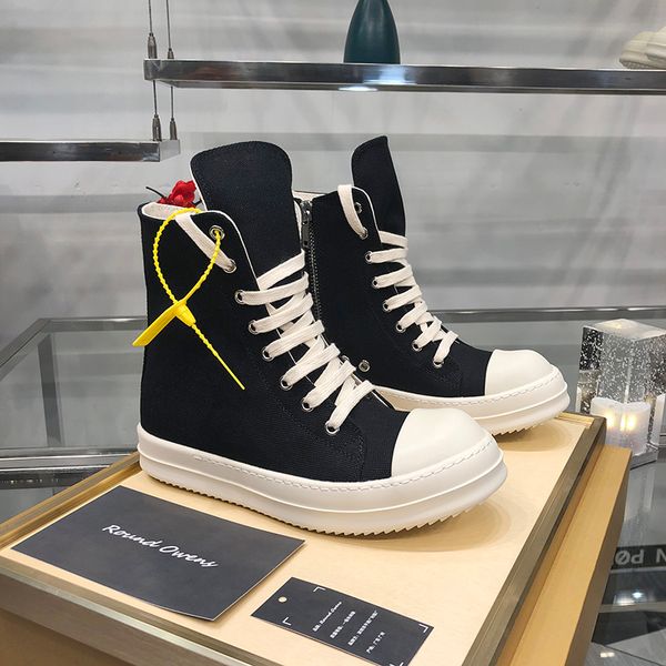 

men's casual canvas shoes sneakers round owens 2023 new trainers ankle lace up women's designer dark storm thick sole zip high top, Black