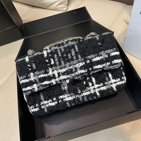 

womens designer knitting wool tweed quilted bags ghw crossbody shoulder large capacity timeless classic flap purse luxury outdoor sacoche ha