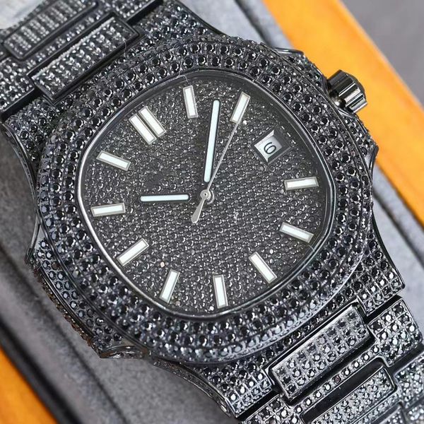 

mens black diamond watch automatic mechanical watches business wristwatch sapphire waterproof 50m super 40mm montre luxe, Slivery;golden