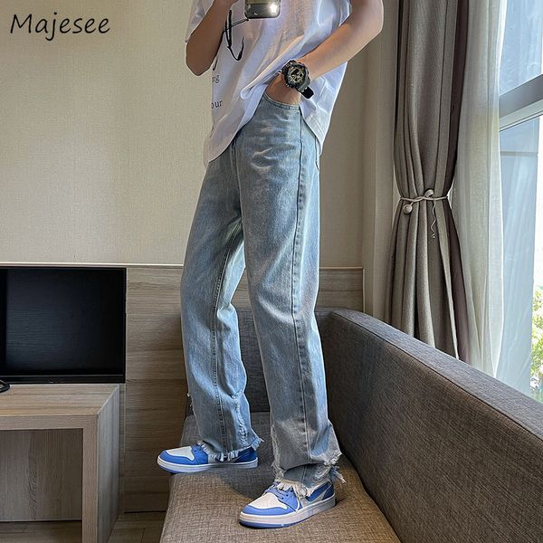 

men's jeans men hole denim ulzzang chic fashion loose straight summer thin ins high street teens all match leisure daily solid 230403, Blue