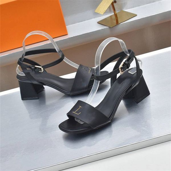 

summer popular women sandals 2023 louisity luxury brand business dress viutonity wedding party leather high heels casual flat slippers lvity, Black