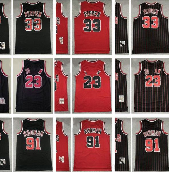 

retro basketball jerseys #23 mitchell & ness michael jersey chi bull #33 scottie pippen #91 dennis rodman hardwood vintage classics jerseys, Black;red