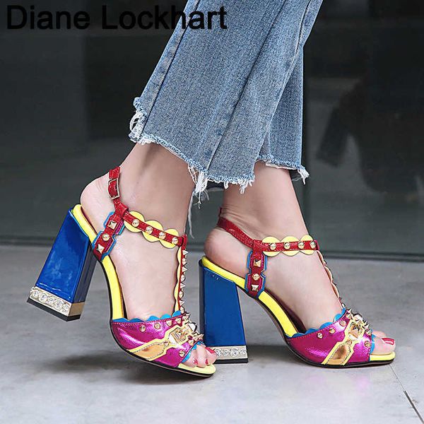 

brand sheepskin leather women's sandals summer punk studded gothic sweet girl super heels shoes purple 33 38 230403, Black