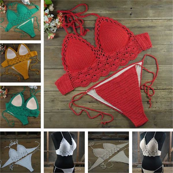 

women crochet by hand swimsuit bikini hollow swimwear custom colors sy6515, White;black