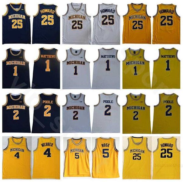 

michigan wolverines juwan howard college basketball jersey 25 chris webber 4 jalen rose 5 jalen rose 2 charles matthews 1 university team, Black