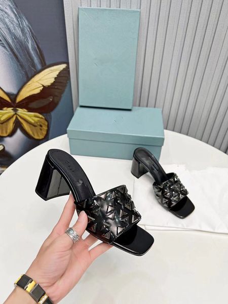 

luxury designer ladies slippers leather fashion dinner dance high heel sandals flip-flops 0218, Black