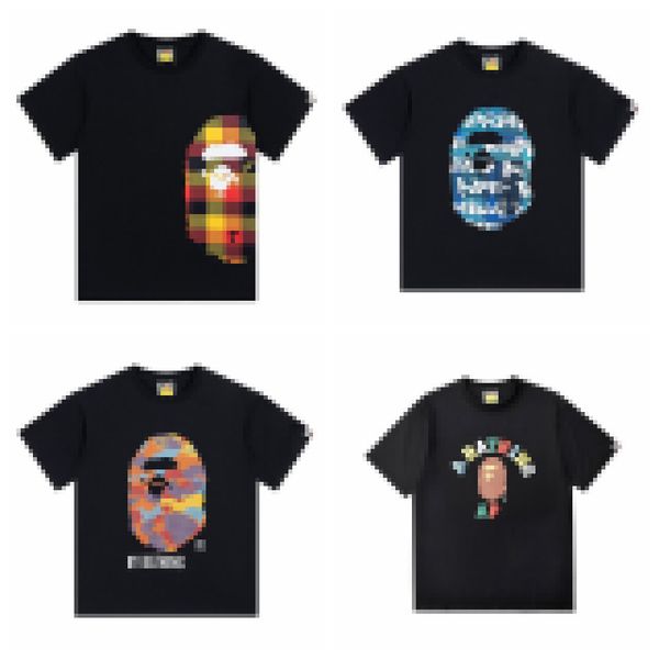 

men's t-shirts man bathing ape t-shirt blue camo head tee vinatge blue camo black, White;black