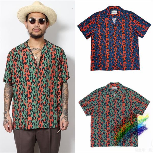 

men's casual shirts spotted pattern wacko maria shirt men women hawaiian shirts tee short sleeve 230403, White;black