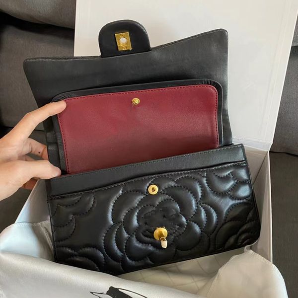 

5a ccity women designer shoulder bags classic plaid flap cf handbag gold chain camellia sewing thread genuine leather double letter black ha