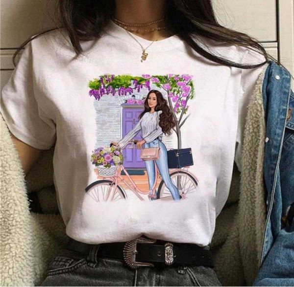 

2023 fashion girls t-shirts youth series printed tee round neck loose girlfriend plus size 3xl womens short sleeve t-shirt, White