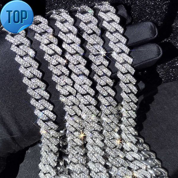 

15mm micro pave prong cuban chain necklaces fashion hiphop full iced out rhinestones jewelry for men women, Silver
