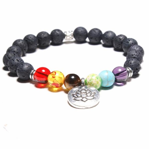 

jewelry tennis bracelets 1pcs volcanic lava stone essential oil diffuser bangle healing balance yoga lotus stamped beads bracelet men woment, Golden;silver