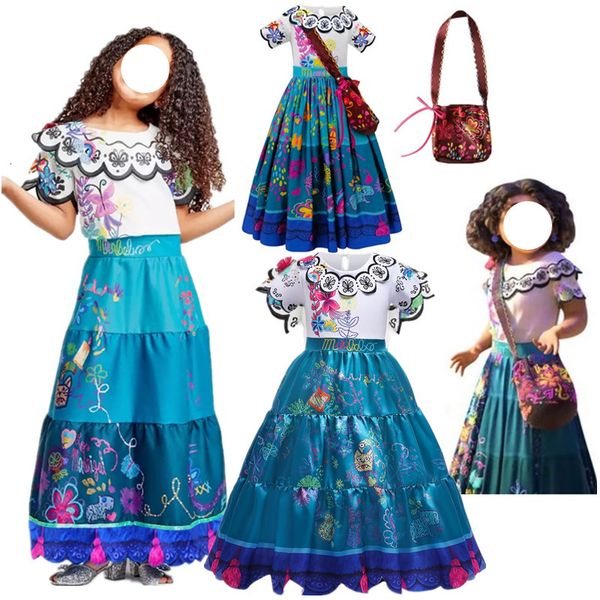 

cosplay encanto girls party dress up charm cosplay costume princess girl disguise mirabel kid girl halloween vestidos children prom gown 230, Blue