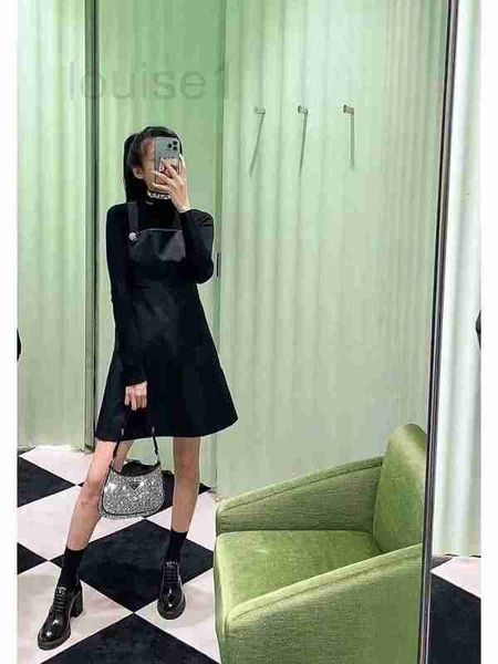 

runway dresses designer 23 early spring new classic nylon triangle decoration slim versatile crystal button cross strap dress gpi2, Black