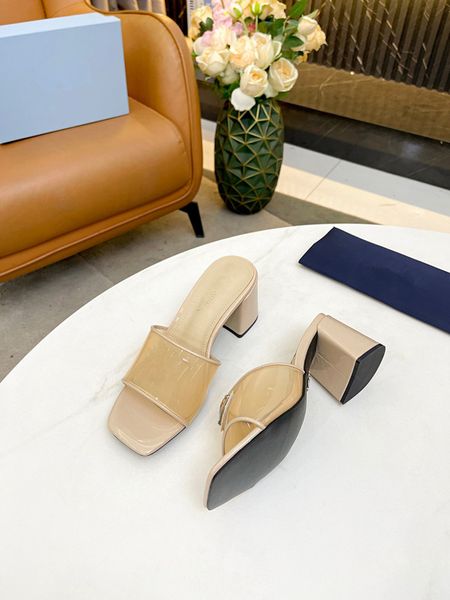 

black white brushed leather heeled slides woman dress slipper spring summer mules sandals designers mid heels slide lady classic wedding foo