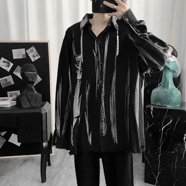 

men's casual shirts stylish printed button spliced pockets all match tie dye shirt clothing autumn loose korean 230403, White;black
