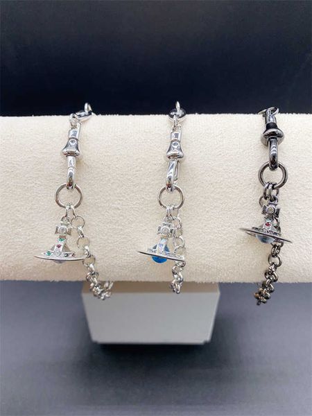 

western empress dowager vivian same small silver edge black border blue 6mm solid transparent beaded saturn bracelet, Golden;silver