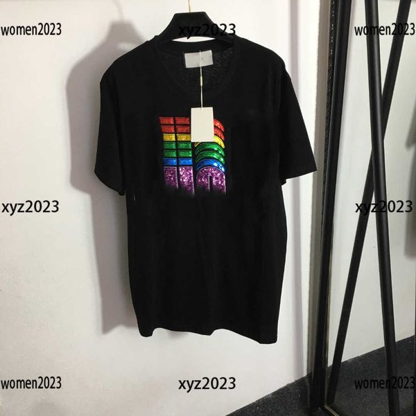 

designer t shirt designer womens colored letter sequins short sleeve loose fit design summer new arrivals, White