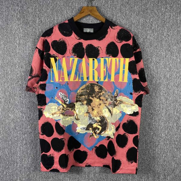 

fashion brand saint michael angel heart box made old loose short sleeve tee men's high street t-shirt originated from europe and americ, White;black