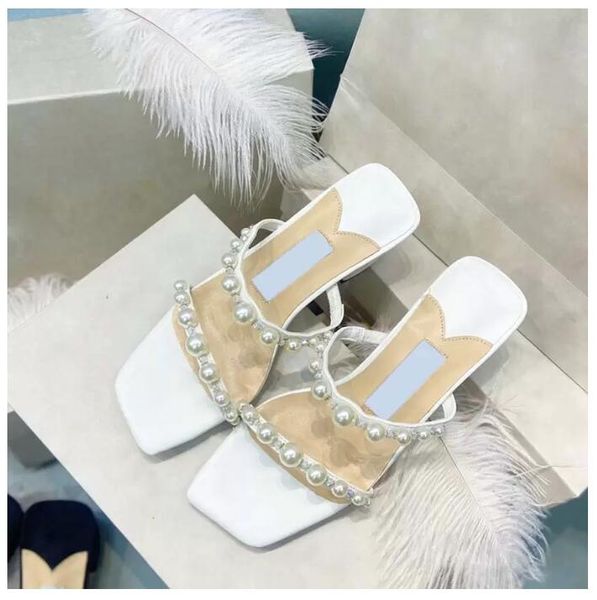 

designer womens slippers luxury heels high 5cm chunky heels pearls sandals open shoes fashion lady classic rubber slides grosgrain espadrill, Black