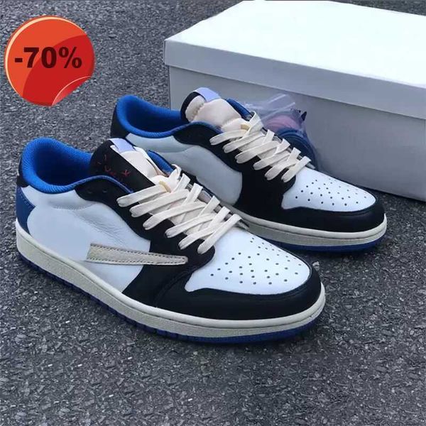 

shoes basketball travis scotts jumpman 1 low og x fragment mens white military blue designer sports sneakers with original box