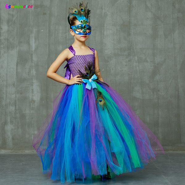 

girl's dresses flower princess peacock costume for girls wedding birthday party tutu dress kids pageant ball gown feathers girl tulle d, Red;yellow