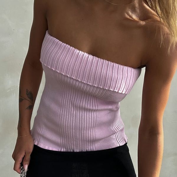 

women s tanks camis chic women pink knitted tube summer elegant lady strapless korean fashion streetwear y2k backless slim fit crop 230403, White