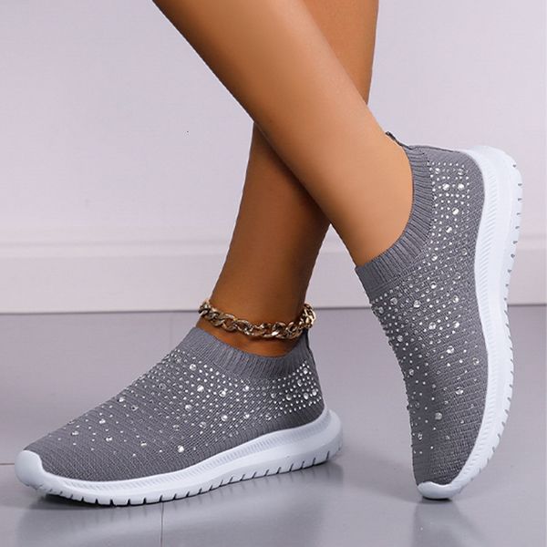 

sandals rimocy crystal breathable mesh sneaker shoes for women comfortable soft bottom flats plus size 43 non slip casual shoes woman 230331, Black