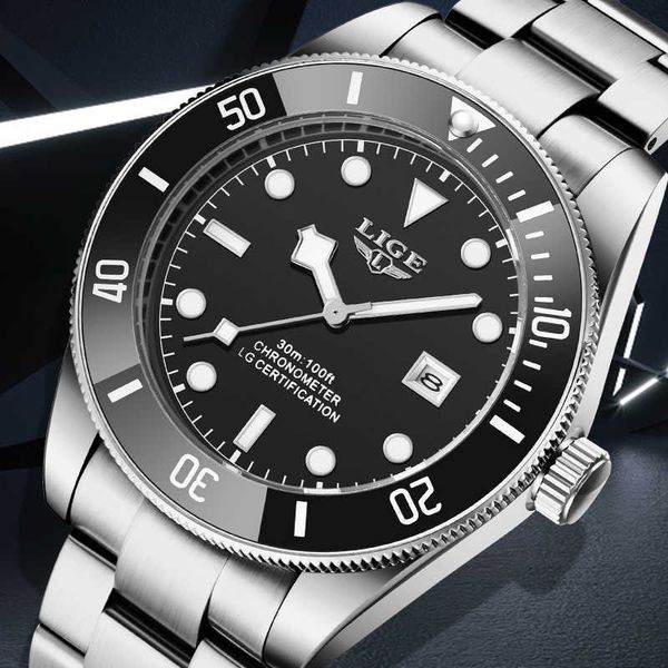 

wristwatches lige 2023 new mens watches brand luxury fashion black watch men luminous waterproof date clock sport mens quartz wristwatch w04, Slivery;brown