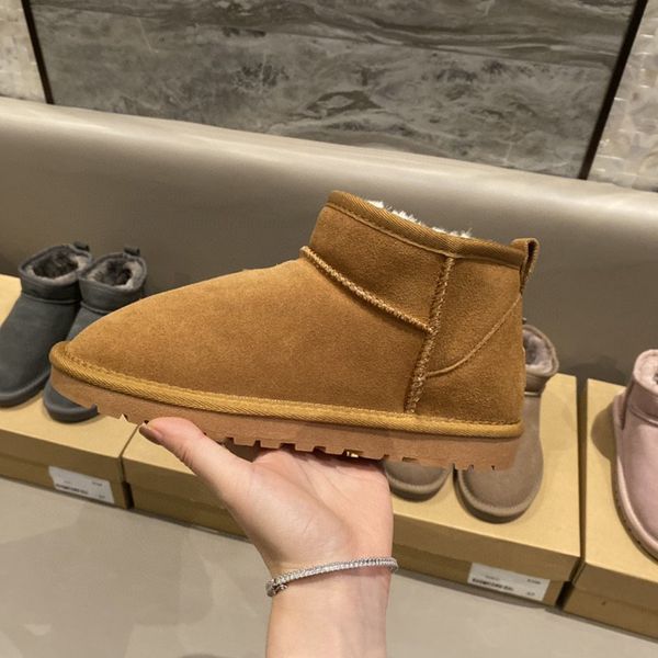 

snow boot sheepskin fur one winter short tube padded thickened warm cotton shoes designer fluffy snow boot winter australia platform ankle wool shoe with box, Brown