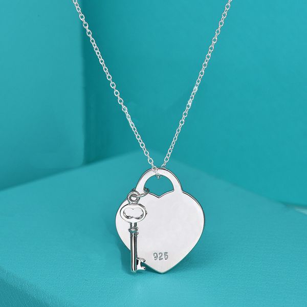 

sterling silver heart necklace womens 19mm love tag original blue box couple pendant key designer jewelry valentine day gifts for girlfriend