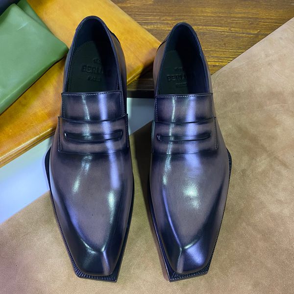 

Men's formal leather shoes Classic square toe Oxford shoes men's formal business tie uphandmade and artificially colored, Grey