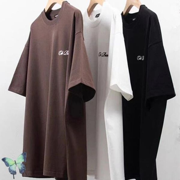 

tees vintage t shirt quality letter embroidered round neck short sleeve casual oversize tshirts for men women, Black;brown