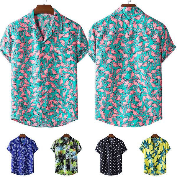 

men's casual shirts fashion mens hawaiian summer shirt printed short sleeve big us size hawaii flower beach floral patterns for male 23, White;black