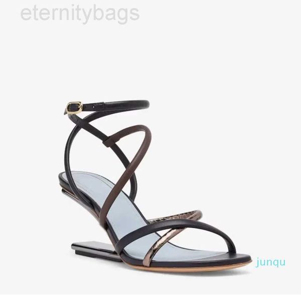 

ff fend women sandal summer pump high heels first slingback pumps lady ankle strap sandal metal heel sheepskin leathers luxury design shoes, Black