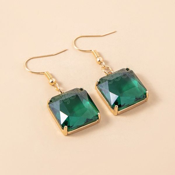 

princess cut emerald green / pink color crystal stone dangle earrings for women banquet party jewelry charming gift, Silver