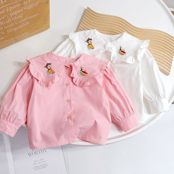 

kids shirts baby girl cute embroidered collar cotton shirt spring autumn summer clothing children princess birthday clothing 230403, White;black